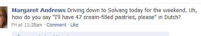 Facebook status referring to Solvang as Dutch