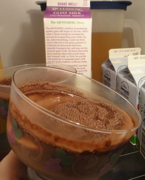 jello pudding, goat milk